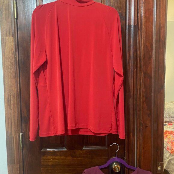 Mock Neck Top With Keyhole -  Tango Red - Picture 7 of 7